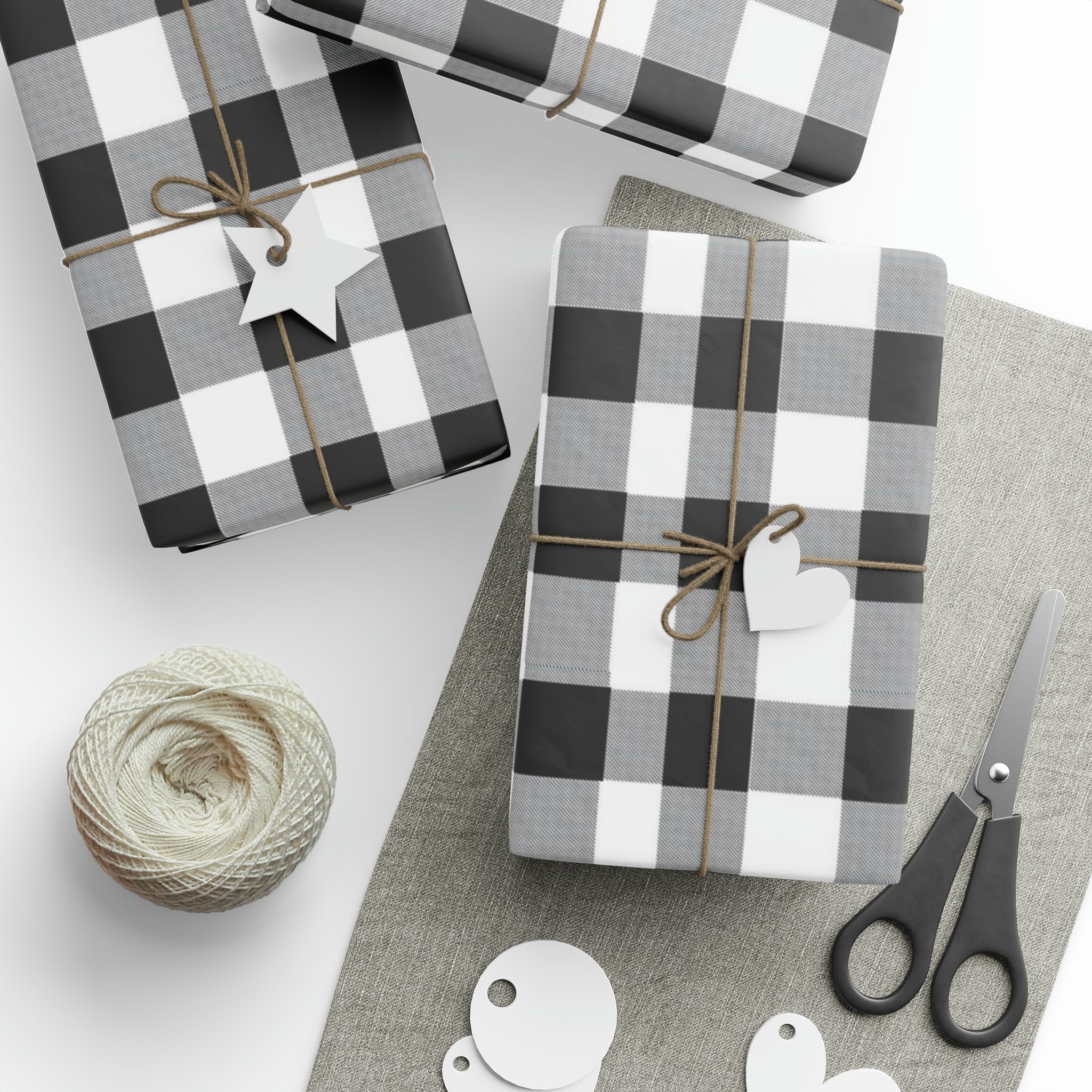 Buffalo Plaid Black and White | Wrapping Paper Birthday Gift Holiday