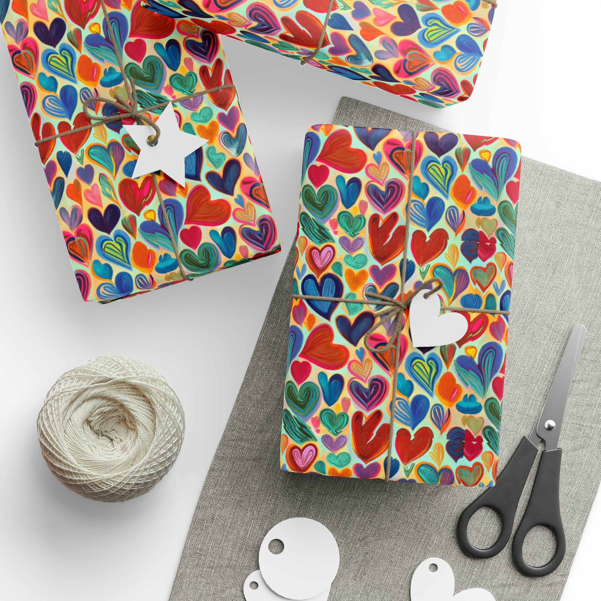 Art Deco - Hearts Red Blue | Wrapping Paper Birthday Gift Holiday