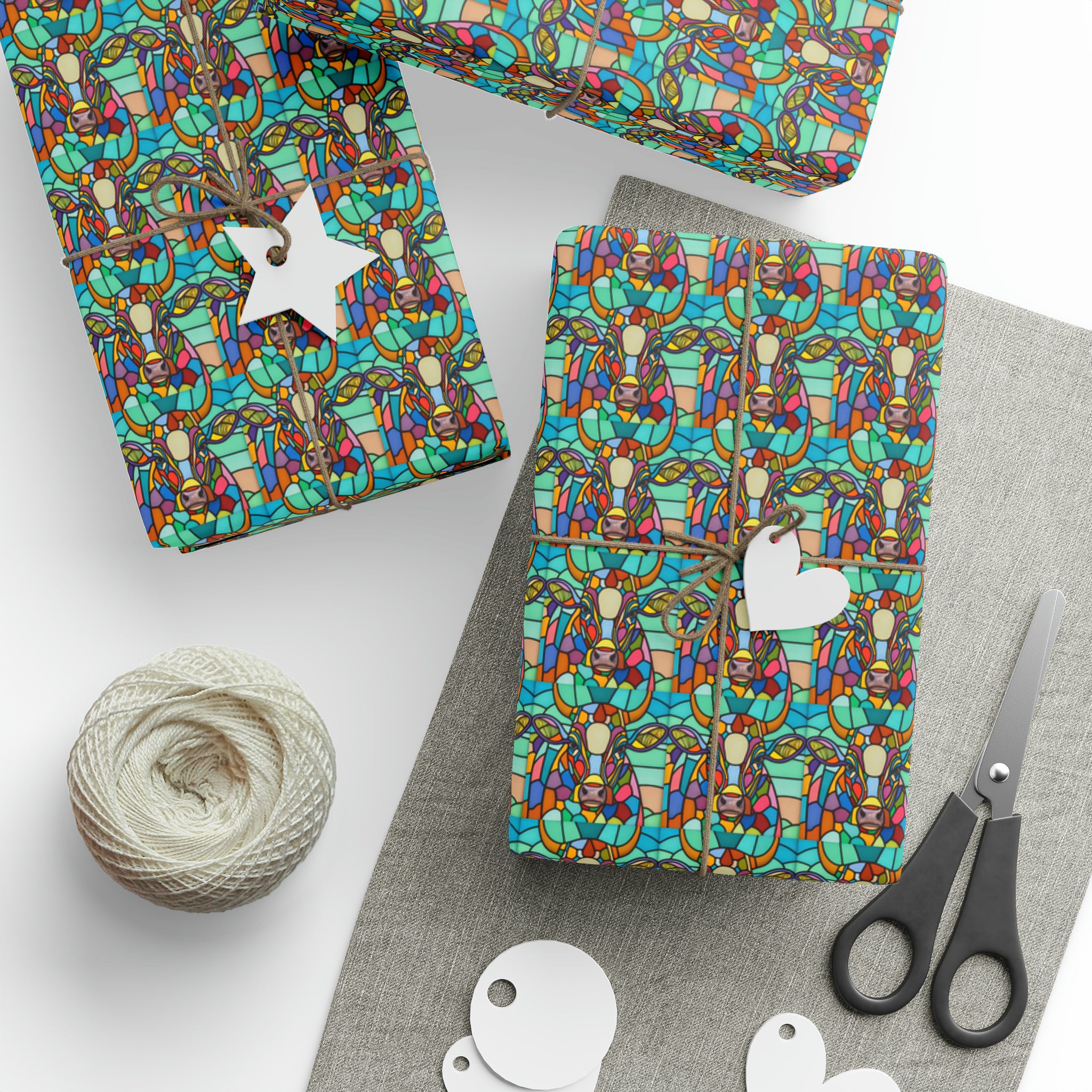 Art Deco - Stained Glass Cow | Wrapping Paper Birthday Gift Holiday