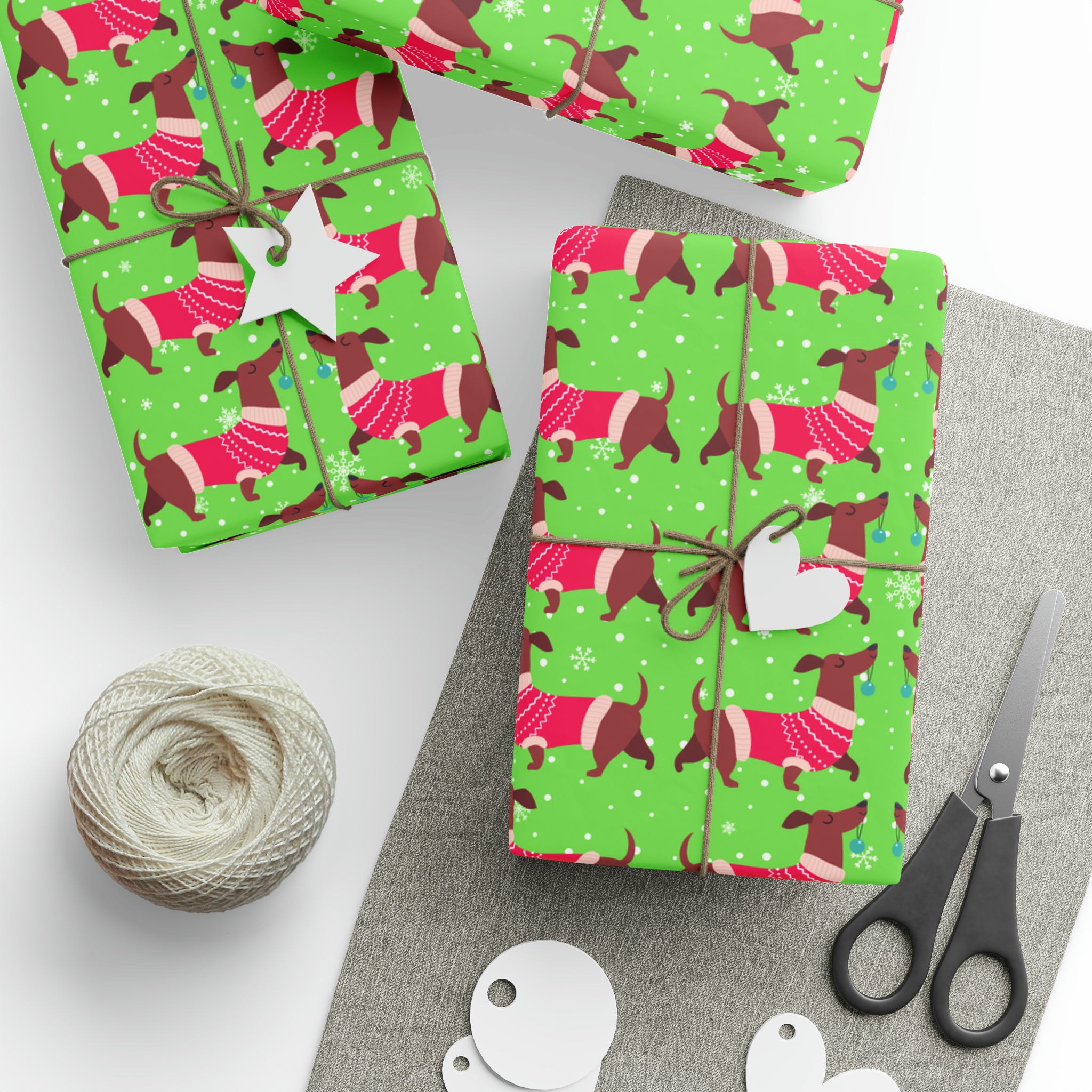 Dachshund Sweater on Green | Wrapping Paper Birthday Gift Holiday